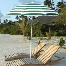 Patio Garden Beach Parasol Sun Shade Sun Umbrella Tilting Green-White Strip 1.8m