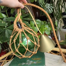 Vintage Buoy Fishing Glass Float Green Ceiling Light Large Nautical RARE