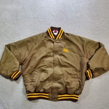 Vintage Fiat Allis Jacket Mens 2XL XXL Brown Yellow Satin Snap Coach 80s USA