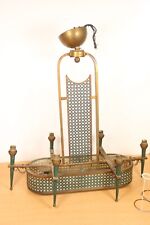 Antique Art Deco Brass Chandelier Green Metal x6 Fitting Ceiling Light 26x13"