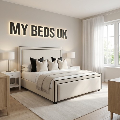 Ottoman black pipping - ottoman, bed