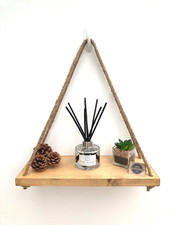 Rustic Wooden Hanging Rope Shelf - Handmade Solid Natural Wood Floating Shelves