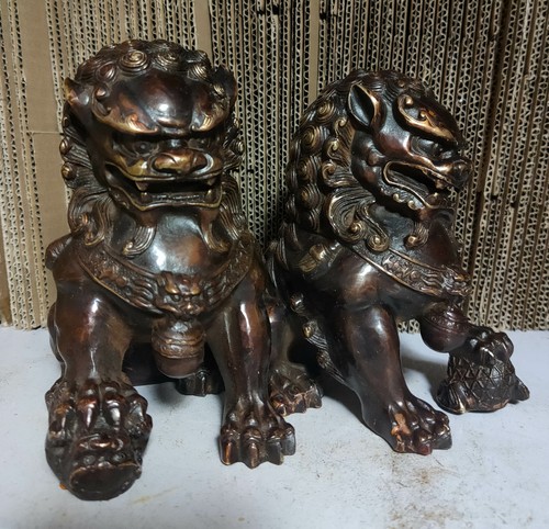 Antique old bronze lions door - old,