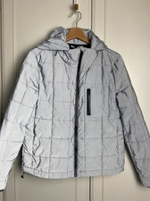 Zara Reflective Puffer Jacket Womens Medium UK 12 Silver Grey Quilted Hooded