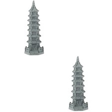  2 PCS Garden Statues Outdoor Pagodas for Gardens with Roof Decor