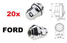 kit 20 M12X1,5 28mm DADI RUOTA CERCHI LEGA FORD <2014 FOCUS MONDEO KUGA C-MAX