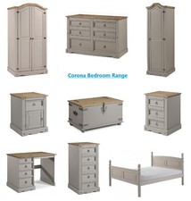 Corona Bedroom Furniture  Grey Wax Bedside Chest Drawers Wardrobe Dressing Table
