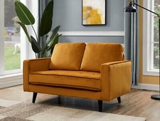 Velvet 2 Seater Sofas in Mustard - Compact Amalfi range FREE & EASY DELIVERY