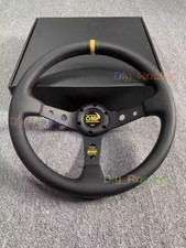 350mm 14' OMP Genuine Leather Black Deep Cone Motorsport Steering Wheel