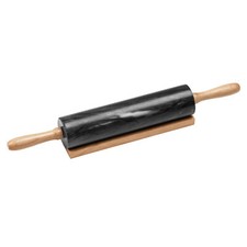 Black Marble 46Cm Kitchen Roll Baking Rolling Pin With Wood Handles And Stand