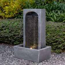 Solar Garden Water Feature w/LED Lights Straight Slate Effect Waterfall Fountain