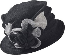 Women's Vintage Floral Wool Dress Cloche Winter Hat 1920s