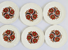 Alfred Meakin Vintage Plates Set of 6 – Bold Retro Floral Red & Brown Design 