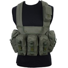 Olive Green 6 Pocket Chest Rig - Army Assault Vest Webbing Airsoft Military New