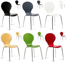 2 x Stacking Dining Chairs Keeler Chrome Cafe Style Grey Red Green White Black 