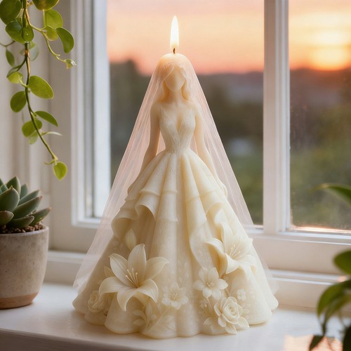 Bridal wedding dress candle - bridal,