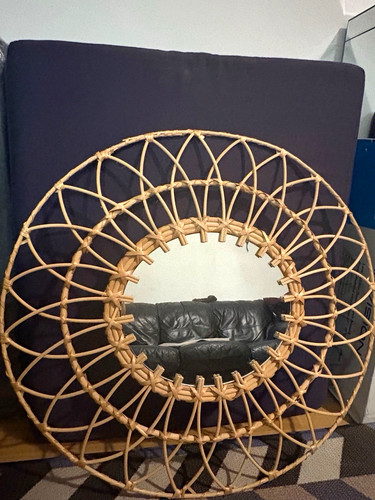 Round beige rattan framed - beige,