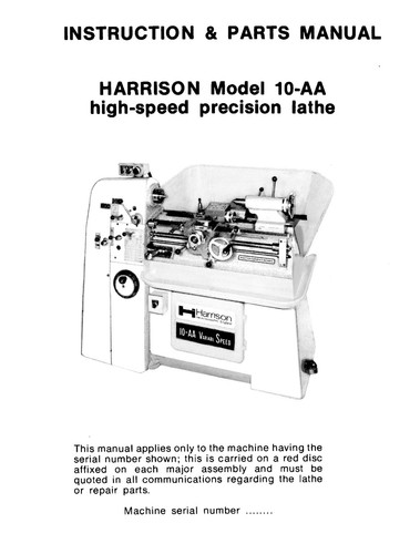 Harrison lathe model 10aa - harrison,