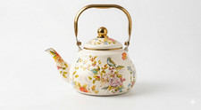 Enamel teapot floral - teapot,