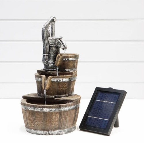 Barrel solar water feature - water,