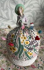 Antique German Porcelain Half Doll Pin Cushion REFURBISHED Liberty Print