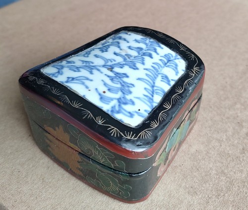 Asian laquered box with blue - with, &