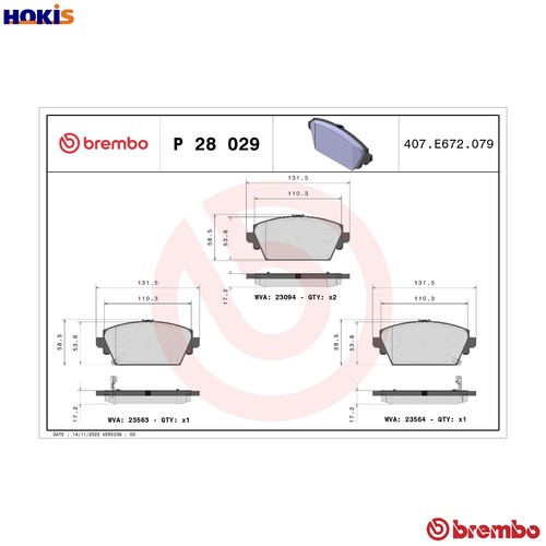 Brake pad set disc - brake, p