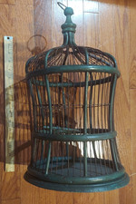Antique Bird cage Victorian Style wood base 10.5" dia , metal aged  17" tall
