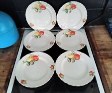 Set of 6 art deco hand painted Green & Co Gresley fruit pattern 9" dinner plates