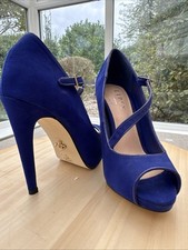 Lipsy Royal Blue Shoes High Heels Suede Strap Peep Toe Size 4 Maxy Court