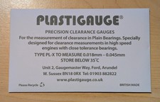 Plastigauge PL-X, 0.018mm to 0.045mm Bearing Clearance Gauge