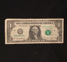 Low Zero STAR BILL Serial Number $1 2009 One Dollar Bill Note ZERO 00389101*