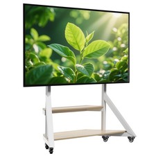 Corner TV Floor Stand with 2 Rustic Wood Shelves and 4 Wheels for 32-100 inch TV