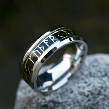 Stainless Steel Rune Viking Norse Silver Classic Ring 8mm UK