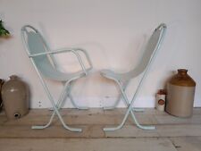 Pair Stak-a-Bye chairs Duck Egg Blue Metal Chairs FREE POSTAGE 