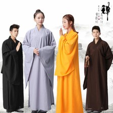 Cotton Shaolin Buddhist Monk Dress Meditation Long Robe Gown Kung Fu Uniform uk
