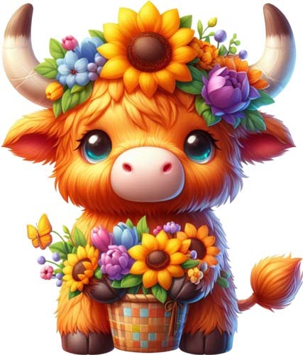 Sunflower highland cow wall - sunflower,
