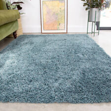 Non Shed Ocean Blue Shaggy Rug Small Large Living Room Rugs Bedroom Area Mats