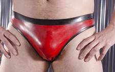 Men's BRIEFS ,Thong Style RUBBER, Contrast Waistband and edge trim, 0.5mm LATEX