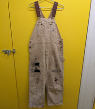 Vintage USA made Carhartt dungarees coveralls thrashed condition tan