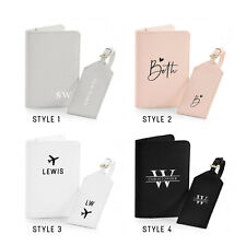 Passport cover and luggage tag set, personalised passport holder travel set