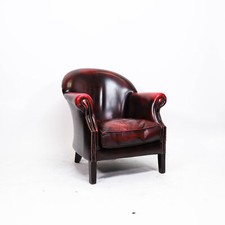 Original Chesterfield Lounge Armchair Oxblood Leather Cigar Vintage Red Top