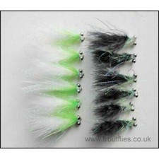 Cats Whiskers, Trout Flies, 12 Black & White Shaggy Cats, Size 10, Fishing flies