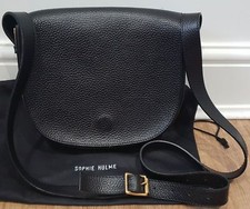 SOPHIE HULME LONDON Black Textured Leather Gold Tone Trim Shoulder Saddle Bag