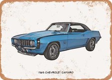 Classic Car Art - 1969 Chevrolet Camaro Pencil Sketch - Rusty Look Metal Sign 5