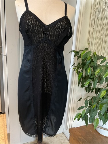 Black lace nylon slip - black,