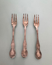 3 Vintage German WMF 90 Hallmarked Silver Plated 6” DESSERT FORKS - Not Cleaned