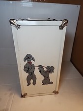 CASS Toys large metal doll wardrobe 1950s Gray white steamer trunk dogs on front