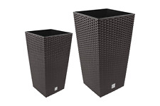 Square Planters Brown Rattan-Style Indoor/Outdoor 7.2L/16.3L Set of 1, 3 or 5