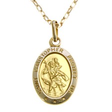 Small 9ct Gold St Christopher Necklace with 18" Chain and jewellery gift box